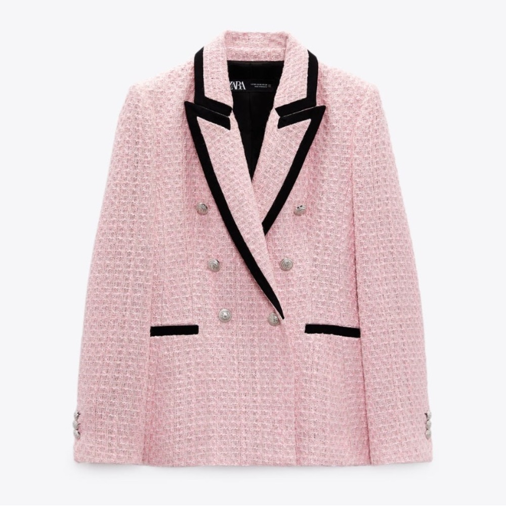 Zara Structured Blazer with Contrasting Piping Pink